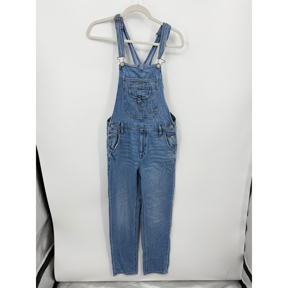 American Eagle Tomgirl Overalls Women Size S Blue Denim Distressed Relaxed Bib